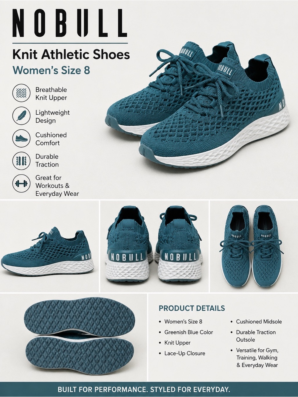 NOBULL Knit Athletic Sneakers Greenish Blue Women’s Size 8